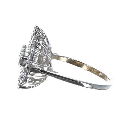 192 - Fancy white gold diamond boat shaped design cluster ring, round brilliant-cut diamonds, estimated 1.... 