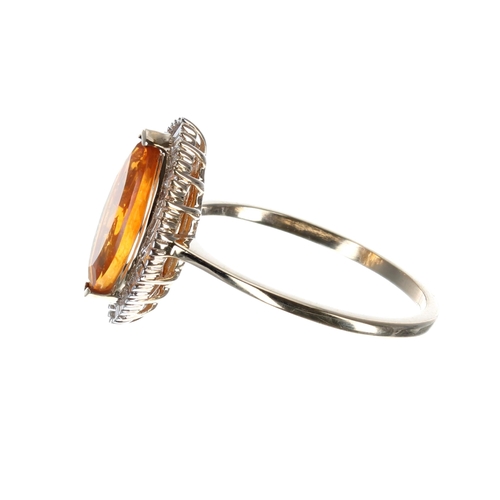 324 - Attractive modern 9ct yellow gold fire opal and diamond cluster ring, 16mm x 10mm, 2.2gm, ring size ... 