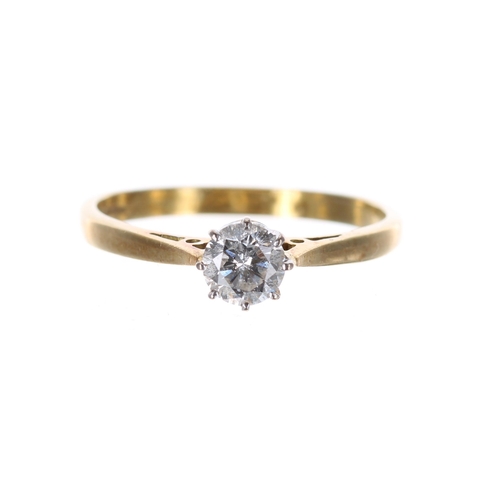 223 - 18ct yellow gold solitaire diamond ring, round brilliant-cut, 0.40ct approx, clarity SI, colour H/I,... 