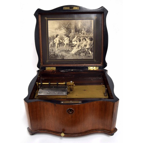 626 - Late 19th century table-top polyphon, the serpentine case with hinged cover enclosing the musical mo... 