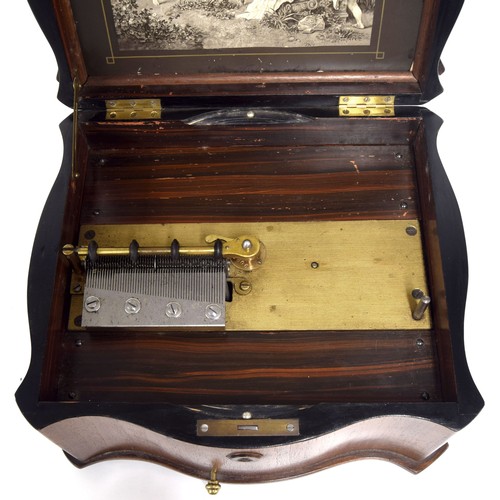 626 - Late 19th century table-top polyphon, the serpentine case with hinged cover enclosing the musical mo... 