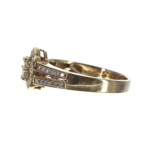 193 - Modern 18ct yellow gold diamond ring with set split shoulders, width 9.5mm, 4.4gm, ring size N/O... 