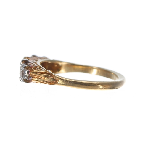 258 - 18ct old-cut five stone diamond ring in a scroll setting, 0.55ct approx in total, width 4.5mm, 3gm, ... 