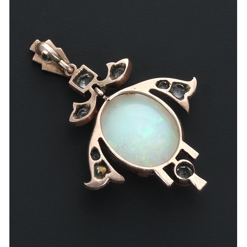 323 - Cabouchon opal and white stone set yellow gold pendant, the opal 4.50ct approx, 3gm, 34mm x 22mm... 