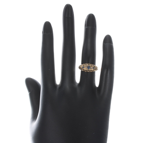 254 - Antique 18ct sapphire and diamond five stone claw-set ring, Birmingham 1914, width 8mm, 2.4gm, ring ... 