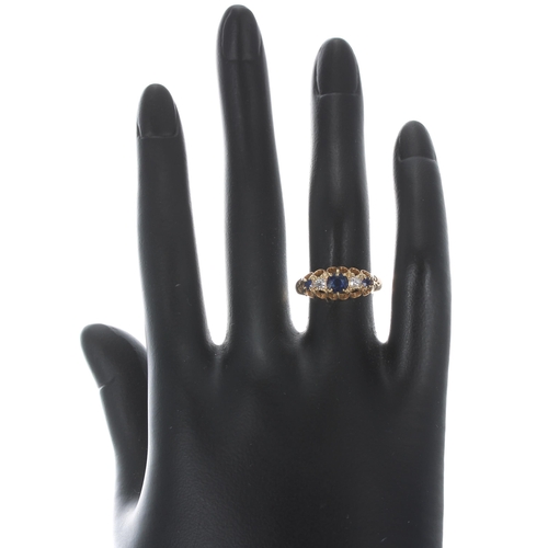 264 - Edwardian 18ct sapphire and diamond five stone claw-set ring, Chester 1904, with three blue sapphire... 