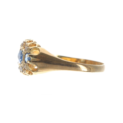 266 - Edwardian 18ct sapphire and diamond claw-set ring, Birmingham 1905, width 9mm, 2.5gm, ring size N/O... 