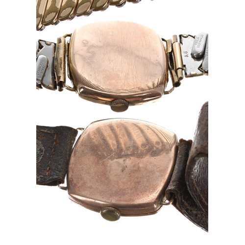 388 - Two early 9ct cushion cased gentleman's wristwatches; also two ladies examples (4)