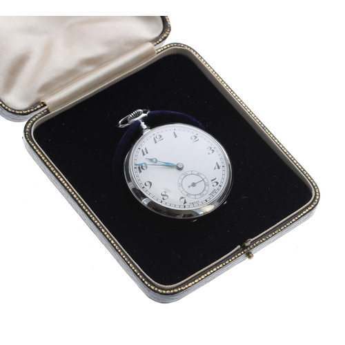 71 - Swiss nickel cased lever pocket watch, white Arabic numeral dial with subsidiary seconds dial and 'B... 