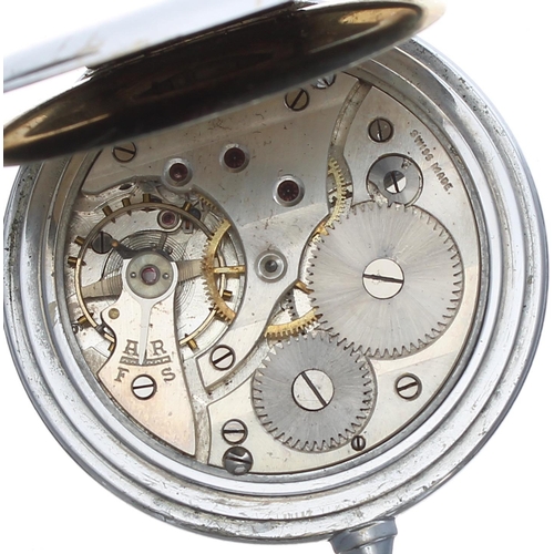 71 - Swiss nickel cased lever pocket watch, white Arabic numeral dial with subsidiary seconds dial and 'B... 