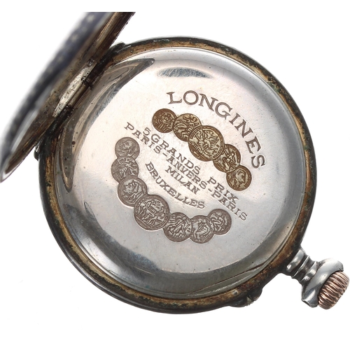 73 - Longines silver niellio cased lever fob watch, serial no. 2530362, circa 1911, 30mm