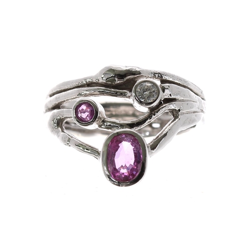 396 - Watling of Lacock 18ct white gold 'Twister' pink sapphire and diamond bespoke ring, designed by Jane... 