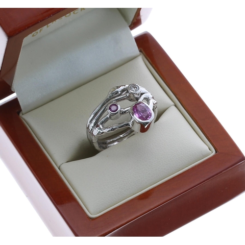 396 - Watling of Lacock 18ct white gold 'Twister' pink sapphire and diamond bespoke ring, designed by Jane... 