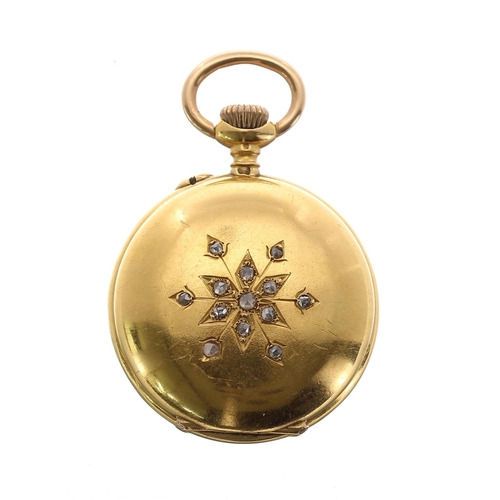 68 - Attractive French miniature 18k and rose diamond set hunter fob watch signed C. Crettiez, gilt cylin... 