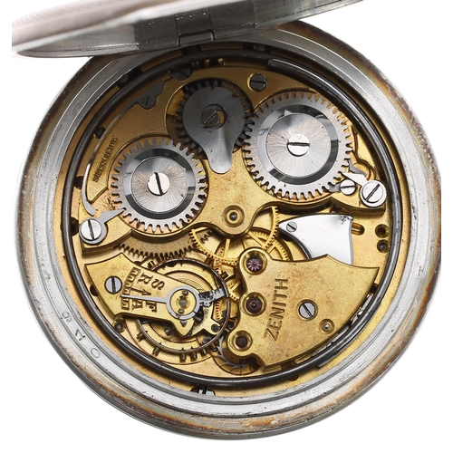 66 - Zenith for Favre-Leuba & Co silver alarm pocket watch, signed gilt frosted movement, white signe... 