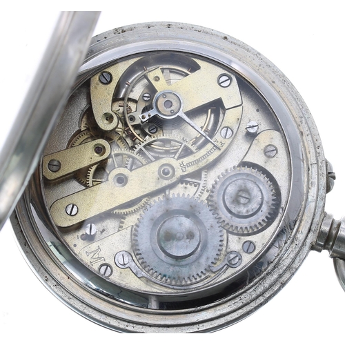 70 - Goliath nickel cased pocket watch, unsigned lever bar movement, bold Roman numeral dial with subsidi... 