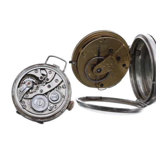 64 - Silver fusee lever pocket watch in need of repair, signed Osborn, Bognor, 41mm; also a WWI silver wi... 