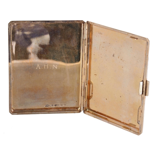 159 - 9ct engine turned card/cigarette case, Birmingham 1928, the interior engraved with the initials 'A.B... 