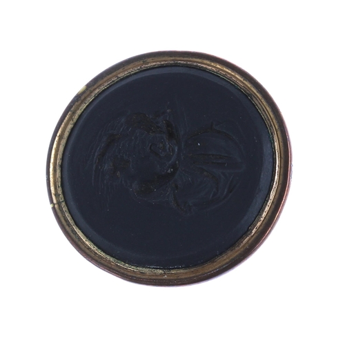 321 - Georgian gilt and black basalt oval seal fob pendant, possibly Wedgwood, 24mm x 23mm, 8.3gm  &n... 