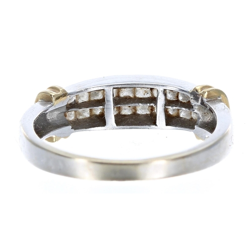 102 - Modern 18ct bicolour diamond band ring, with two rows of princess-cut diamonds, 0.50ct, width 6mm, 4... 