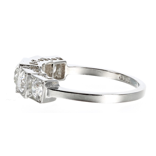 233 - Good platinum five stone diamond ring, with round brilliant-cuts in a stepped setting, 2.50ct approx... 