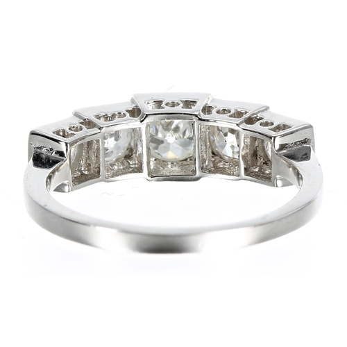 233 - Good platinum five stone diamond ring, with round brilliant-cuts in a stepped setting, 2.50ct approx... 