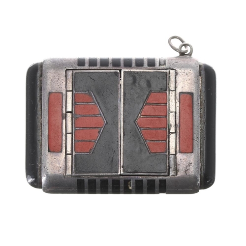 75 - Tavannes for A. Lemerauel, Lausanne Art Deco silver and enamel purse watch, circa 1930, square silve... 