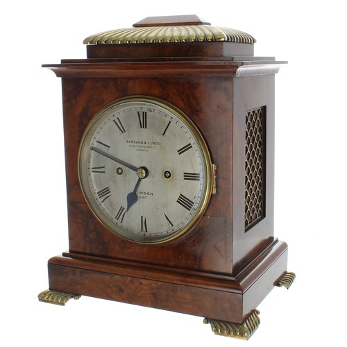 1328 - Good English burr walnut double fusee bracket clock, the 6