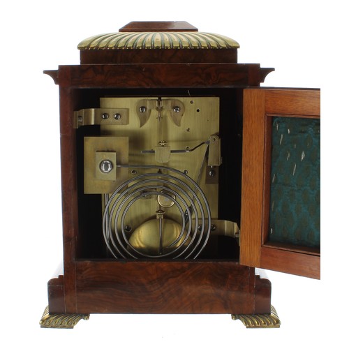 1328 - Good English burr walnut double fusee bracket clock, the 6