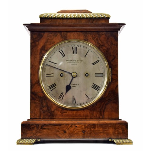 1328 - Good English burr walnut double fusee bracket clock, the 6