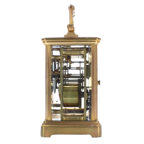 1234 - Carriage clock striking on a gong, within a corniche gilded brass case, 6.25