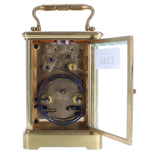 1240 - Carriage clock striking on a gong, signed Dent Royal Exchange, London on the dial plate under the ch... 