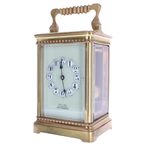 1241 - Richard & Co carriage clock striking on a gong, stamped R & Co. Made in Paris, enclosed with... 