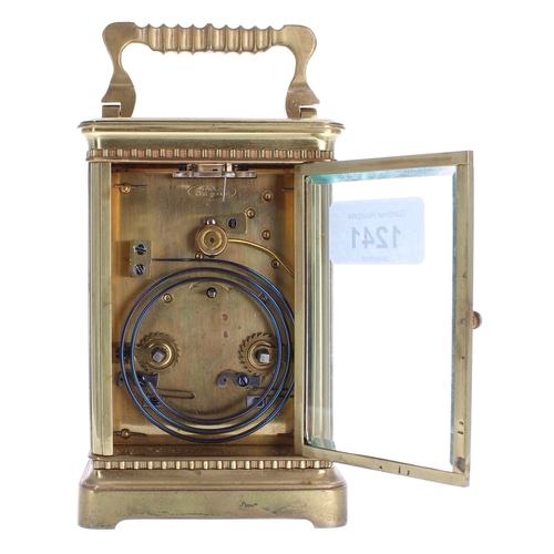 1241 - Richard & Co carriage clock striking on a gong, stamped R & Co. Made in Paris, enclosed with... 