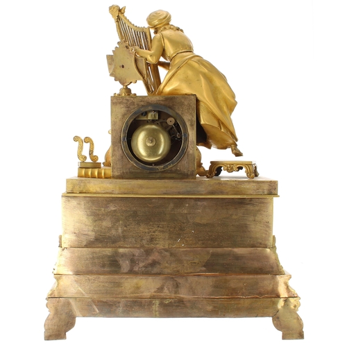 1504 - French ormolu figural two train mantel clock, the S Marti movement with silk suspension, outside cou... 