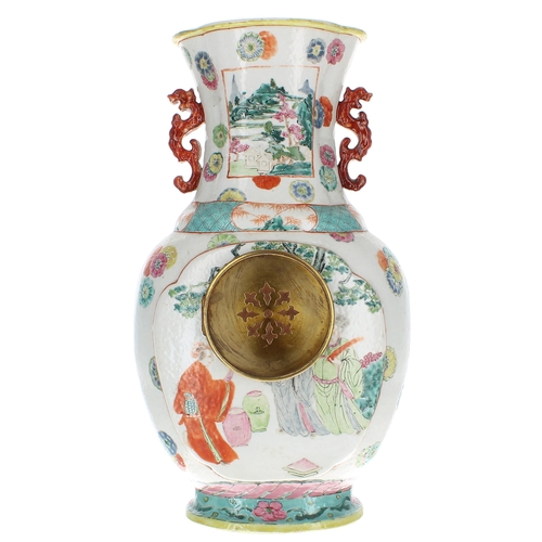 1507 - 19th century Chinese porcelain vase clock, the French movement with outside countwheel striking on a... 