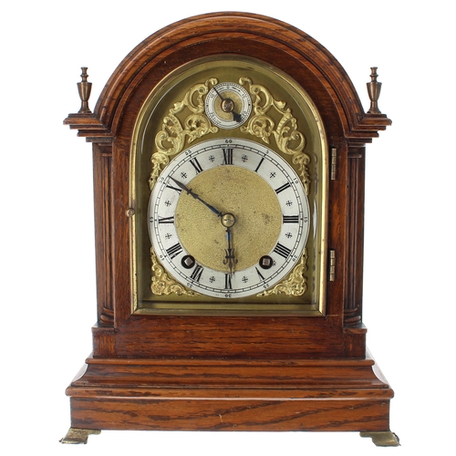 1512 - Good small oak W & H ting-tang mantel clock striking on two gongs, the 4.5