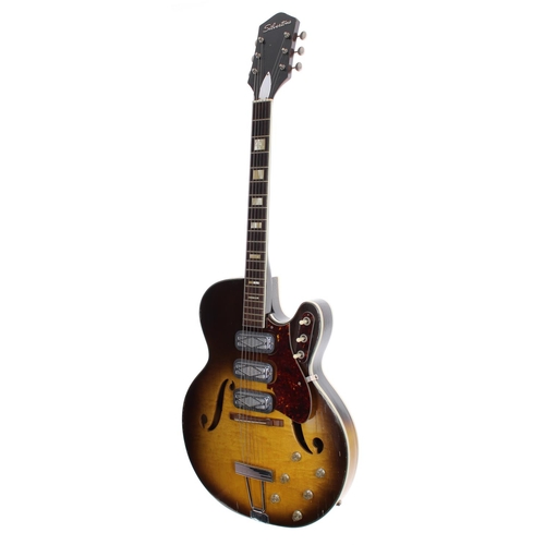 115 - 1960 Silvertone H1429 hollow body electric guitar, made in USA; Body: two-tone sunburst finish, heav... 