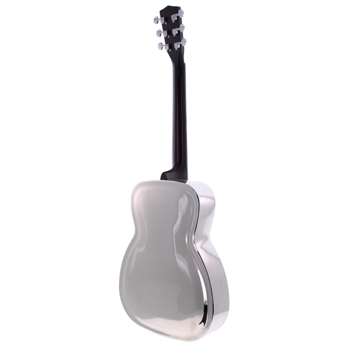 130 - JHS Vintage single cone left-handed resonator electric guitar; Body: polished nickel; Neck: good; Fr... 