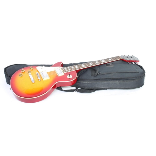 133 - Legend LP type left-handed electric guitar; Body: cherry sunburst finish, minor dings; Neck: good; F... 