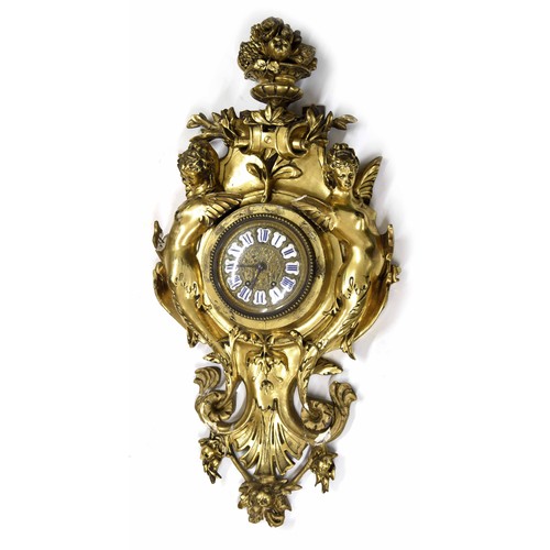 1705 - French gilded two train cartel wall clock, the 6.5