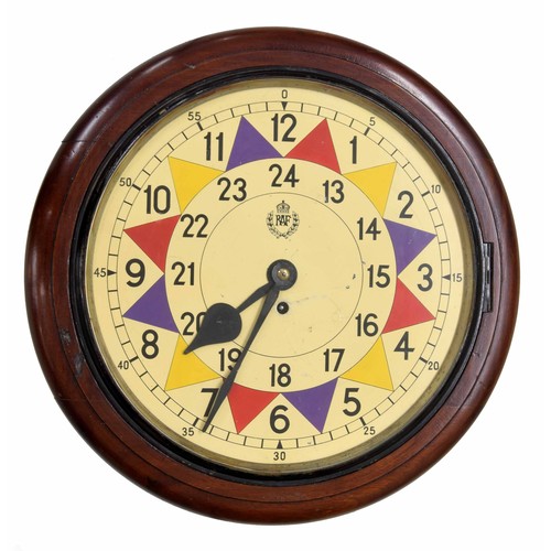 1706 - Good mahogany RAF single fusee operations room sector clock, the 14