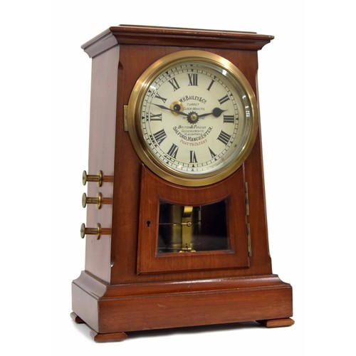 1119 - Mahogany single fusee Patent mantel clock with electrical contacts, the 6.75