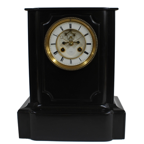 1517 - French black slate two train mantel clock, the Henry Marc Vincenti movement with outside countwheel ... 