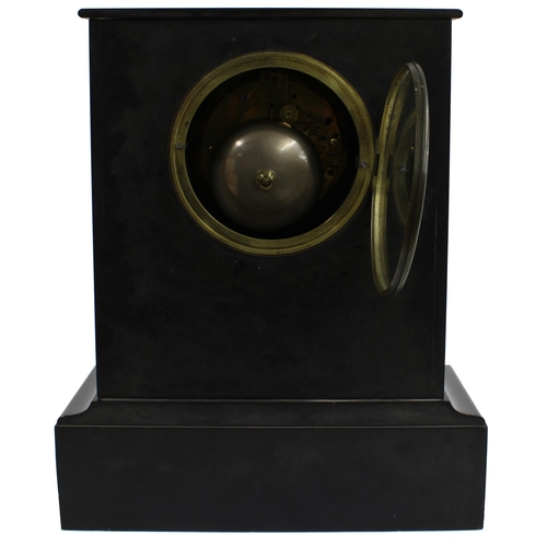 1517 - French black slate two train mantel clock, the Henry Marc Vincenti movement with outside countwheel ... 