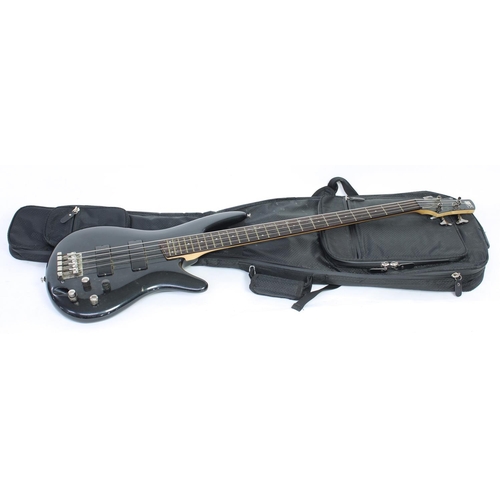 146 - 2008 SDGR Sound Gear by Ibanez SR300 bass guitar, made in Indonesia; Body: metallic black, blemish t... 