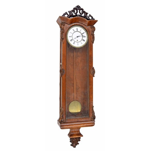 1712 - Good light walnut Viennese month going regulator wall clock, the 6.5