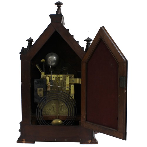 1520 - Large mahogany triple fusee boardroom gothic bracket clock with bracket, the 7.5