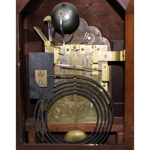 1520 - Large mahogany triple fusee boardroom gothic bracket clock with bracket, the 7.5