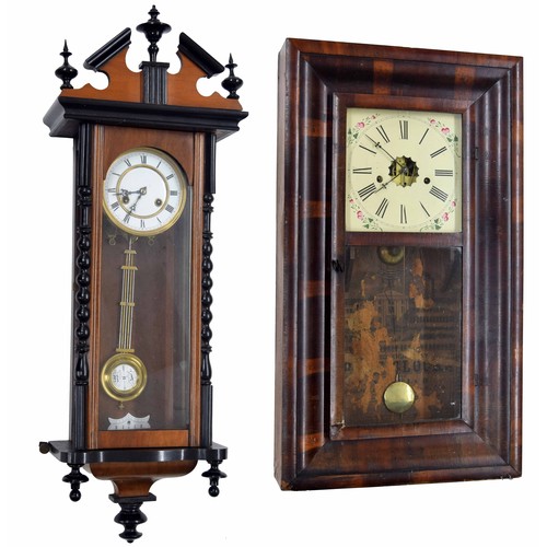 2613 - Small two train walnut and ebonised Vienna regulator wall clock, the 5